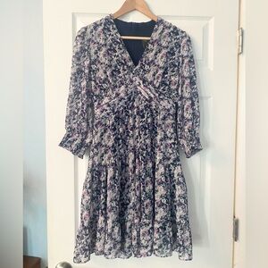 Taylor Black and Purple Floral Long Sleeve Dress